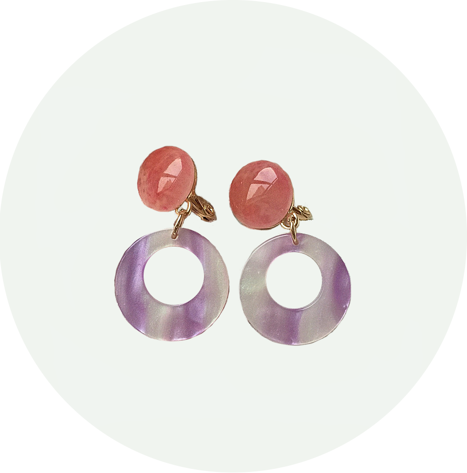 Pendientes Aros Carey morados y rosas