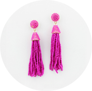 Pendientes Flecos Bolitas Fucsias