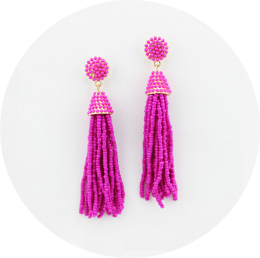 Pendientes Flecos Bolitas Fucsias