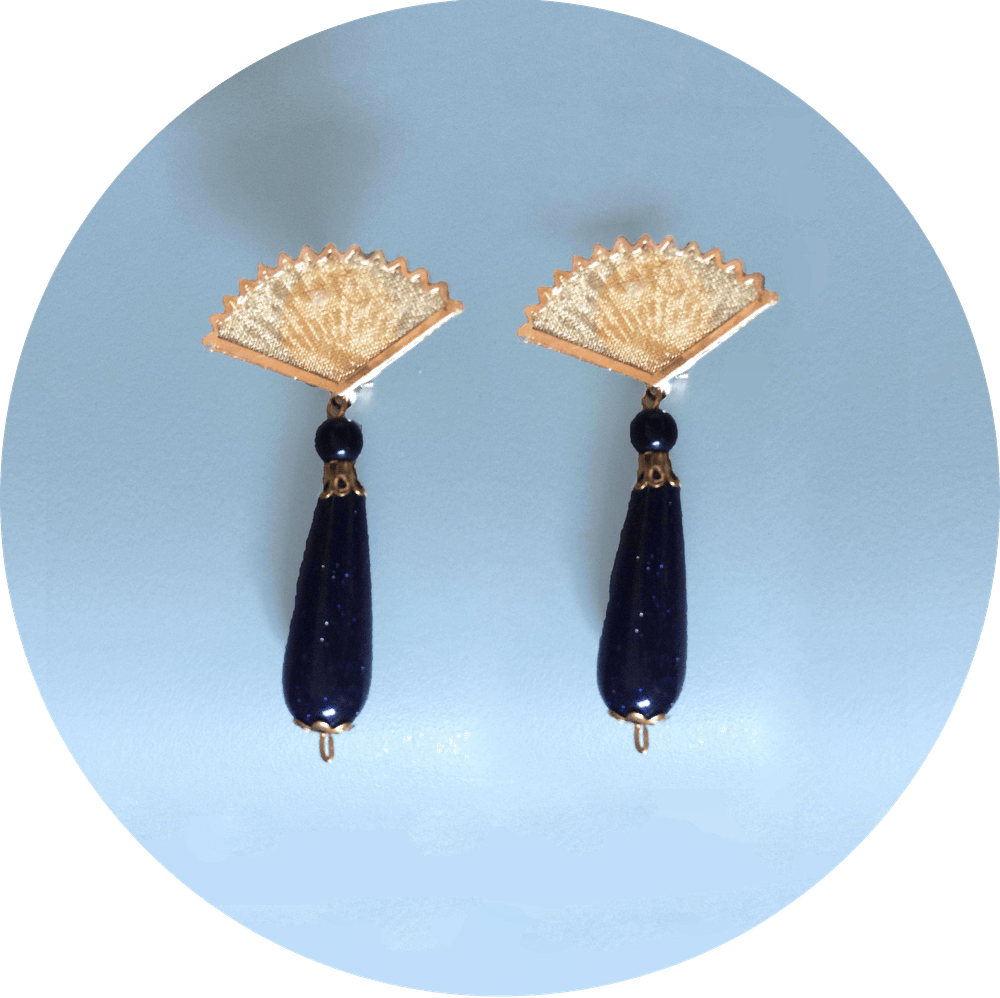 Pendientes Abanico y lágrima Azul noche