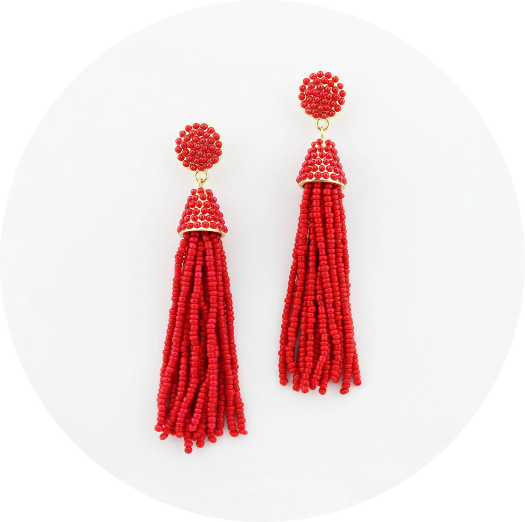 Pendientes Flecos Bolitas Rojos