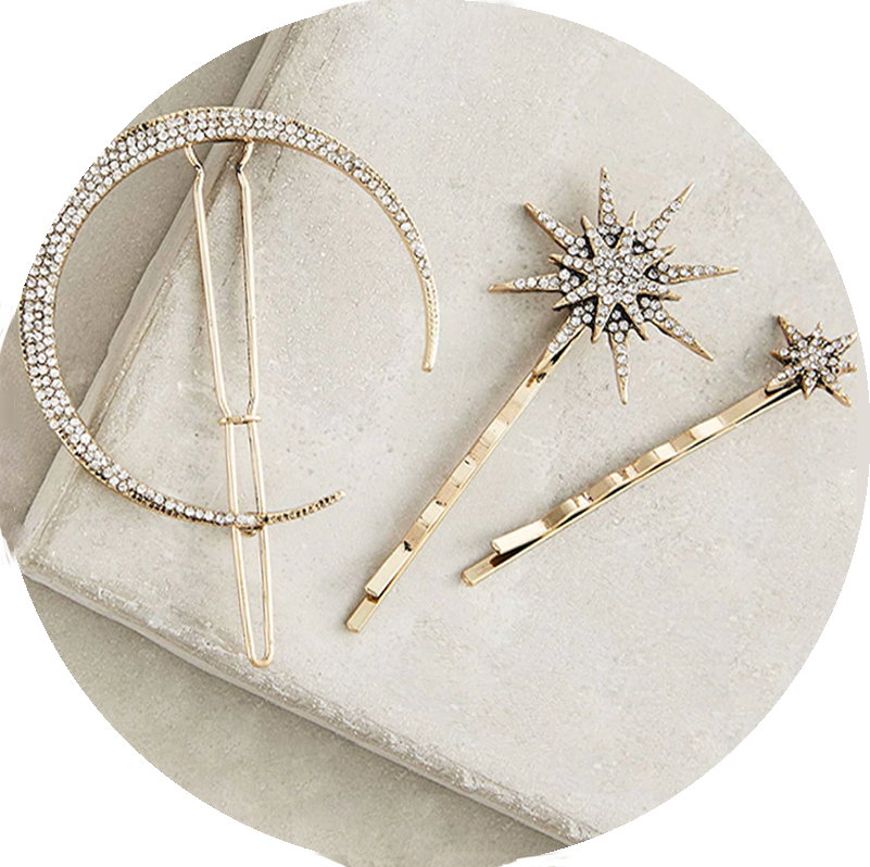 Combo Pasador Luna y horquillas Estrellas