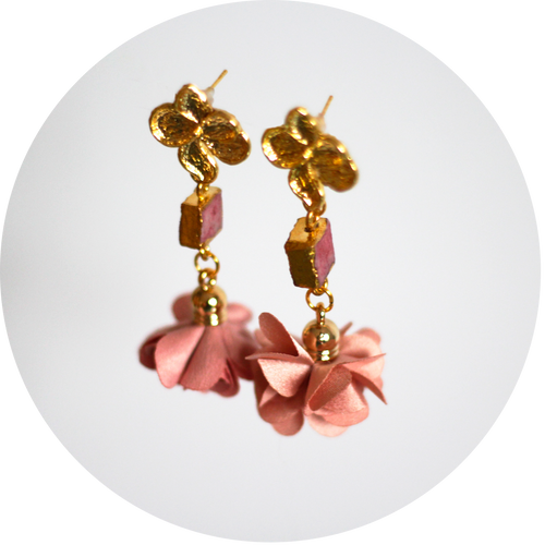 Pendientes Flores con Cuarzo Largos