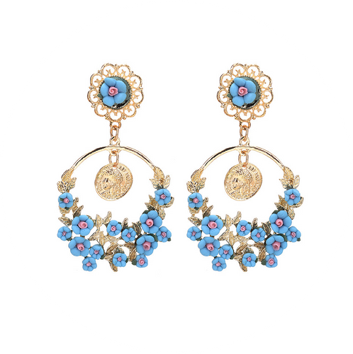 Pendientes Porcelana Flores Azules