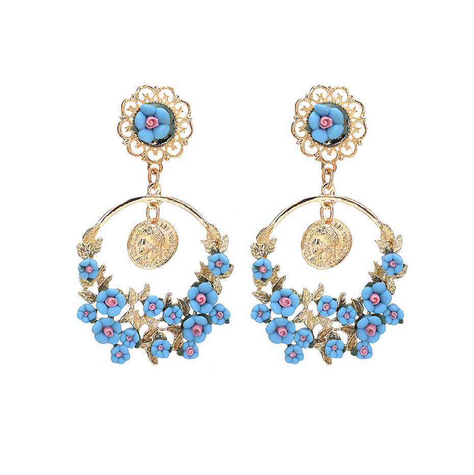Pendientes Porcelana Flores Azules