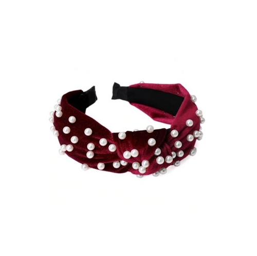 Diadema de terciopelo y perlas burdeos