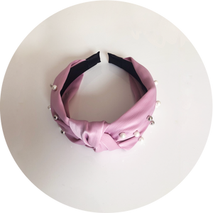 Diadema perlas en seda rosa